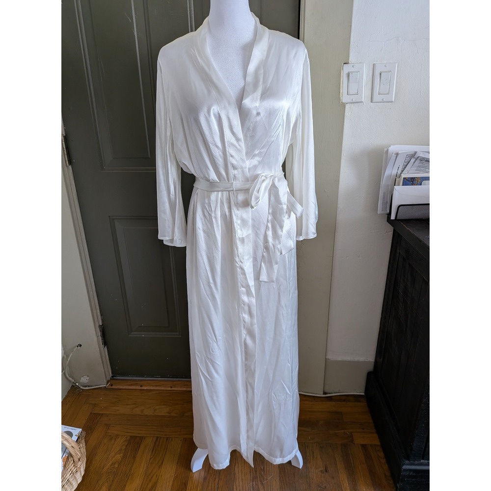 Oscar de la Renta Pink Label White Satin Long Bridal Robe XS/S